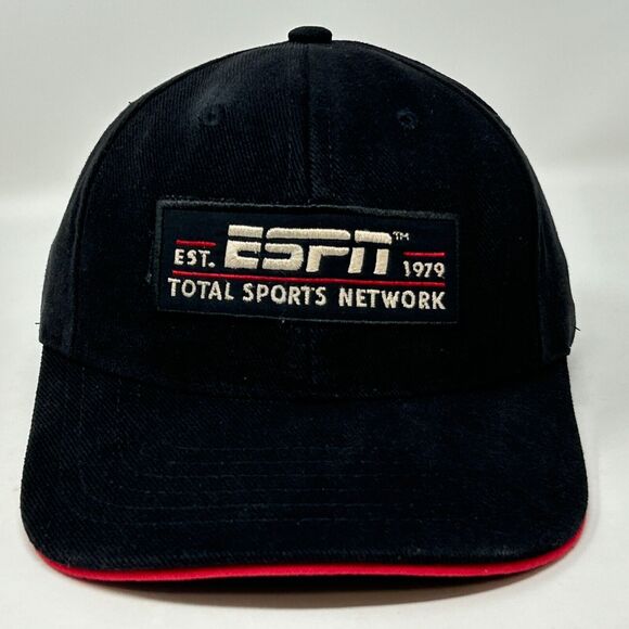 Vintage ESPN Baseball Cap Hat 90s Total Sports Network USA Made Strapback Black - Picture 10 of 10